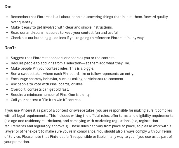 Pinterest competition guidelines