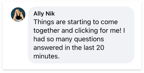 Ally Nik says things are starting to come together and clicking for me! I had so many questions answered in the last 20 minutes
