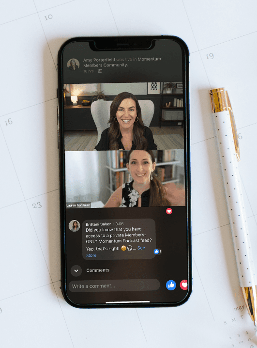 amy porterfield on zoom vip call on cell phone