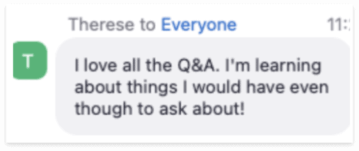 I love all the Q&A. I'm learning about things I would have even thought to ask about