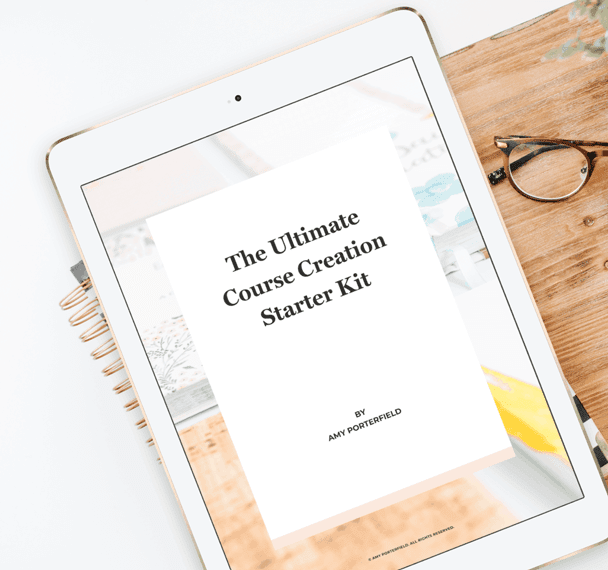 amy porterfield digital course creation starter kit on ipad on desk