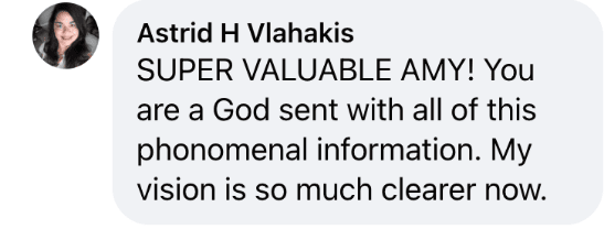 Super valuable Amy! You are a God sent with all this phenomenal information. My vision is so much clearer now.