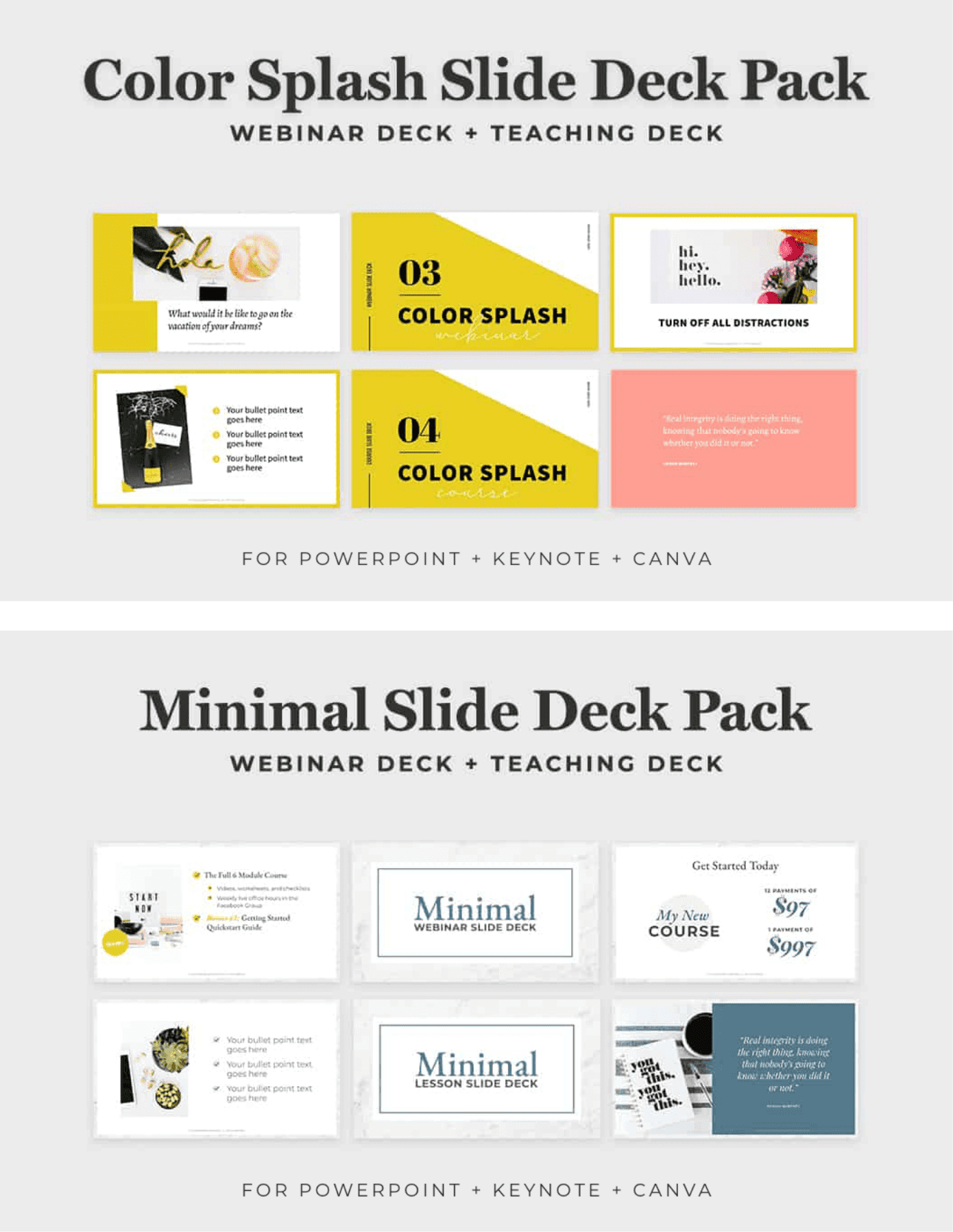 color splash slide deck and minimal slide deck packs