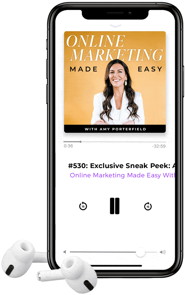 online marketing made easy podcast on phone with earbuds